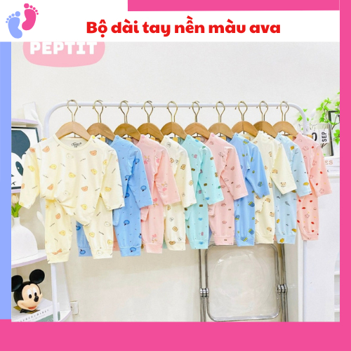 Bộ quần áo dài tay nền màu ava bé trai ,gái chất liệu vải thun lạnh thoáng mát cho bé saubabi