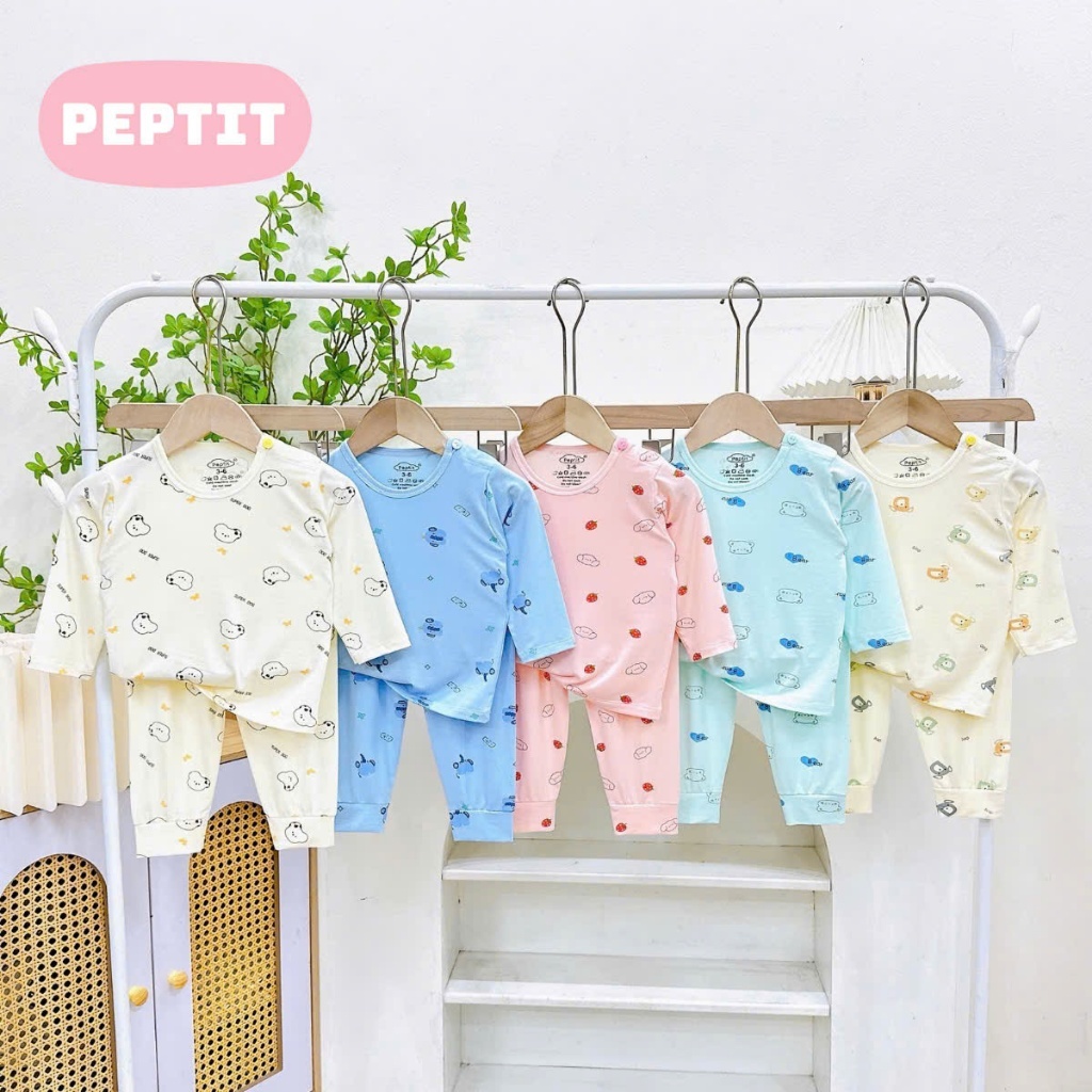 Bộ quần áo dài tay nền màu ava bé trai ,gái chất liệu vải thun lạnh thoáng mát cho bé saubabi