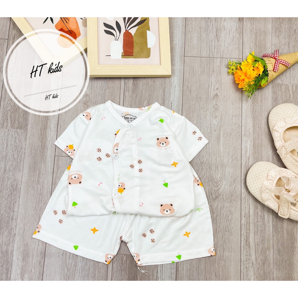 Bộ quần áo CỘC TAY CÀI CHÉO chất thun lạnh họa tiết thú đáng yêu cho bé trai bé gái 3-9kg saubabi
