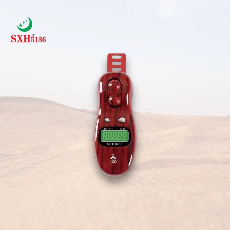 Máy đếm số Niệm Phật dạng chuỗi  lần tay SXH5136 có đèn LED vân gỗ sang trọng thay pin dễ tặng kèm pin