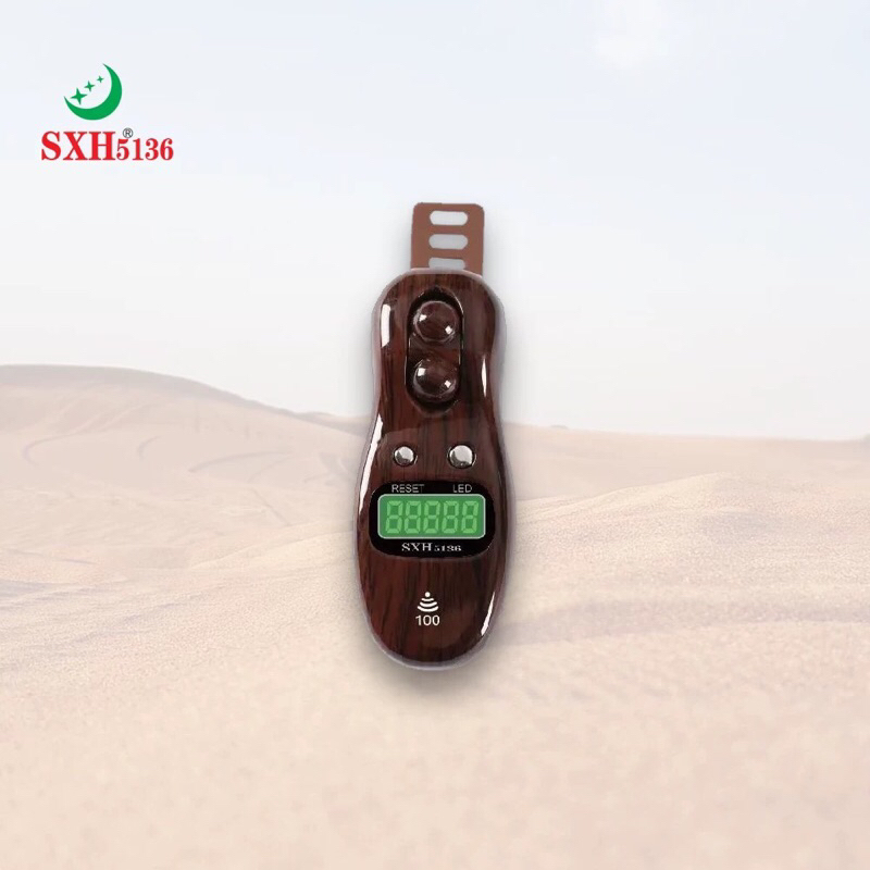 Máy đếm số Niệm Phật dạng chuỗi  lần tay SXH5136 có đèn LED vân gỗ sang trọng thay pin dễ tặng kèm pin