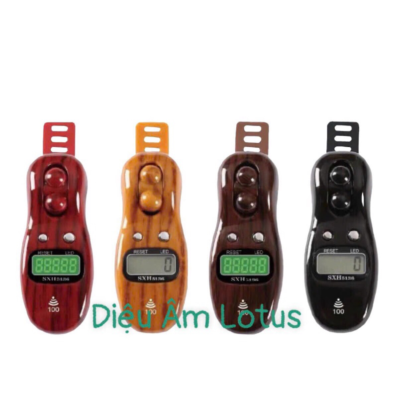 Máy đếm số Niệm Phật dạng chuỗi  lần tay SXH5136 có đèn LED vân gỗ sang trọng thay pin dễ tặng kèm pin
