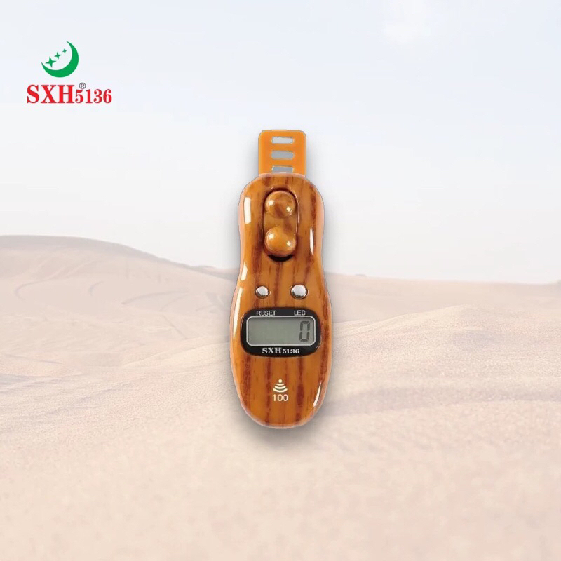Máy đếm số Niệm Phật dạng chuỗi  lần tay SXH5136 có đèn LED vân gỗ sang trọng thay pin dễ tặng kèm pin