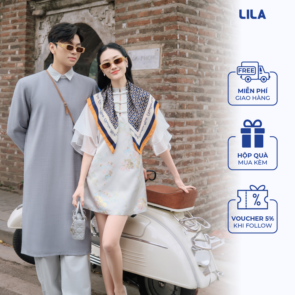 Set áo dài cách tân nam nữ hiện đại thiết kế LILA áo dài lụa Hồ Điệp - Thạch Lam dáng suông