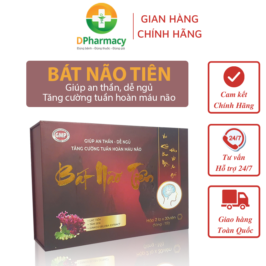 Viên uống hoạt huyết não Bát Não Tiên, hỗ trợ an thần, dễ ngủ, hộp 2 lọ, mỗi lọ 30 viên
