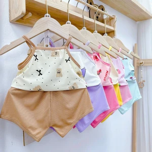 Bộ 2 dây bé gái, vải tăm lạnh size 5 - 14kg may rộng rãi, vải đẹp co giãn tốt, in rõ nét