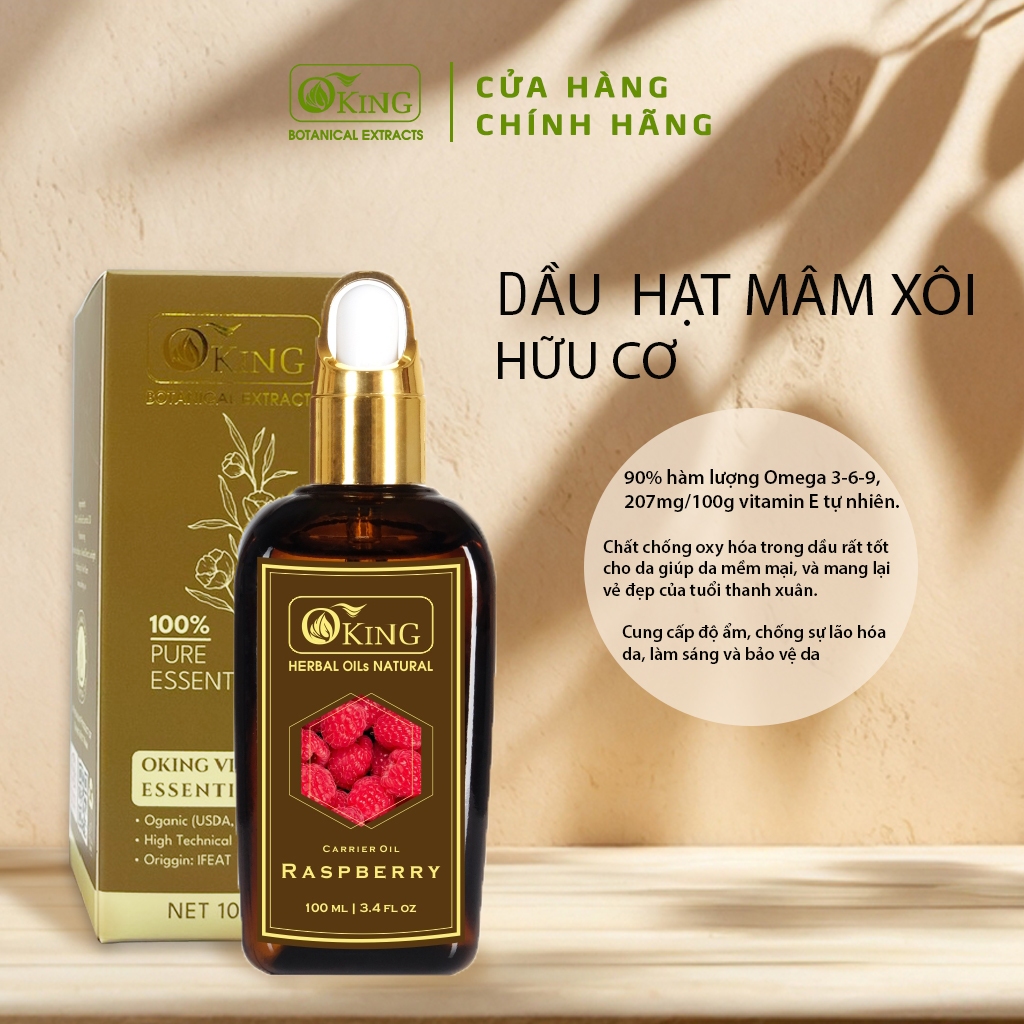 Dầu Hạt Mâm Xôi nguyên chất màu đỏ cam giúp dưỡng da | Oking Việt Nam