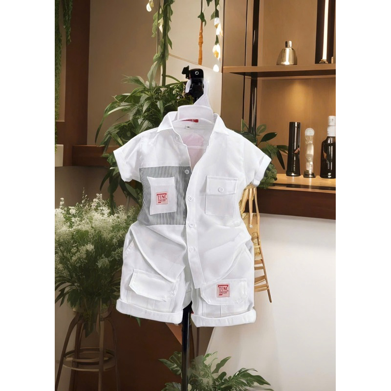 set sơmi trắng phối túi cho bé trai 10-52kg TONI KIDS