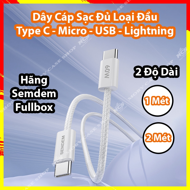 Dây Cáp Sạc Lightnin - Type C - Usb A - Micro Bọc Dù Full Loại Đầu - Chiều Dài 1 mét và 2 mét