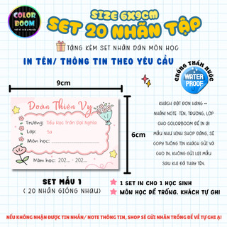 Nhãn Vở In Theo Yêu Cầu - Set 20 Nhãn Vở mẫu đơn giản- Size 6x9cm - Colorboom