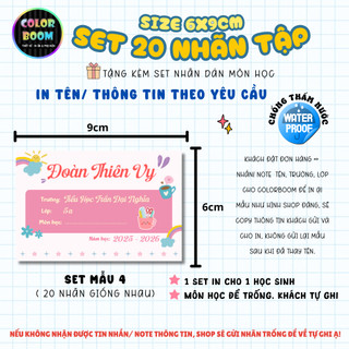 Nhãn Vở In Theo Yêu Cầu - Set 20 Nhãn Vở mẫu đơn giản- Size 6x9cm - Colorboom
