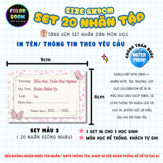Nhãn Vở In Theo Yêu Cầu - Set 20 Nhãn Vở mẫu đơn giản- Size 6x9cm - Colorboom