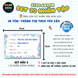 Nhãn Vở In Theo Yêu Cầu - Set 20 Nhãn Vở mẫu đơn giản- Size 6x9cm - Colorboom