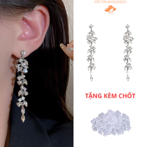 Khuyên Tai Thả Dáng Đá Lấp Lánh Pim Pim Accessories - Hợp Kim Bạc, Sang Chảnh, Lộng Lẫy, Cá Tính