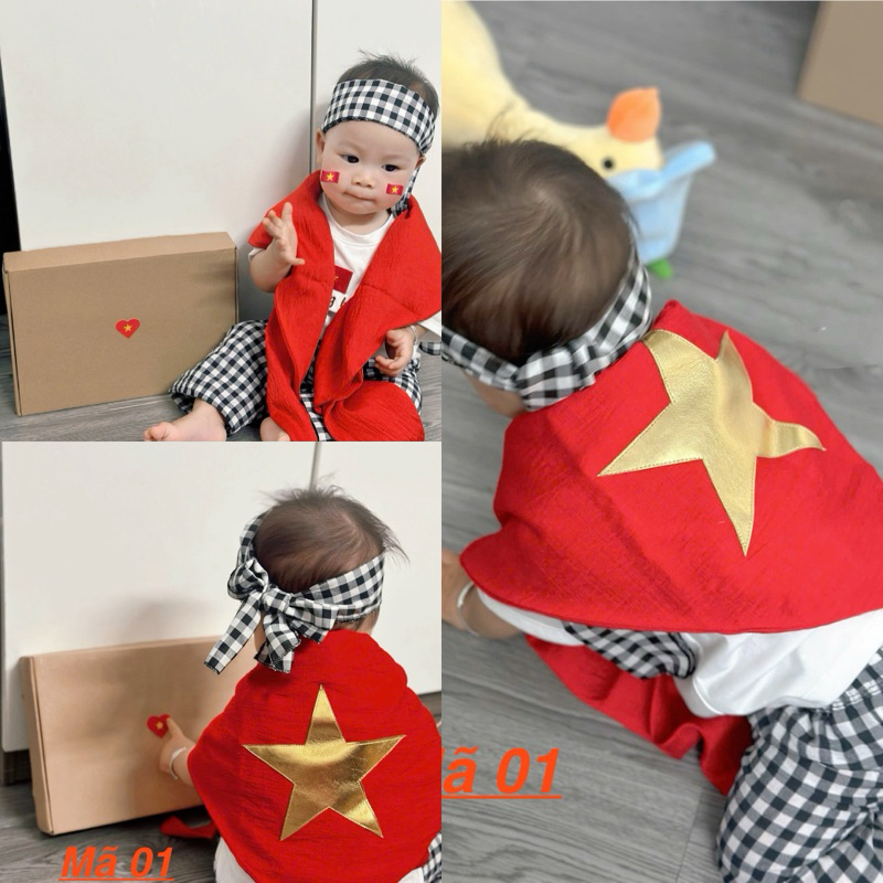 Khăn cờ đỏ sao vàng, khăn cờ tổ quốc, Khăn cờ Việt Nam. (04) ngôi sao nhũ (baby free,size 100cm)trẻ em.