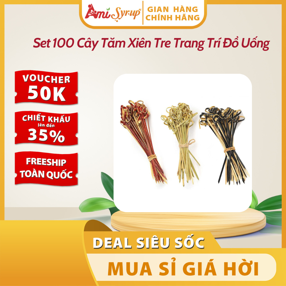 Set 100 Cây Tăm Xiên Tre Trang Trí Đồ Uống - Tăm Tre Trang Trí Cocktail Đồ Ăn Vặt BBQ