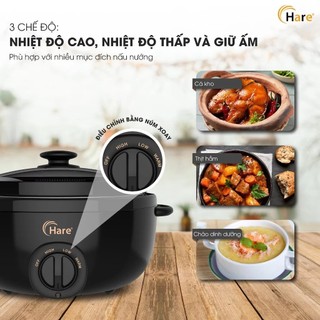 Nồi nấu chậm Hare HRSC535 dung tích 3.5L công suất 170W 3 chế độ nấu, điều khiển núm xoay đơn giản