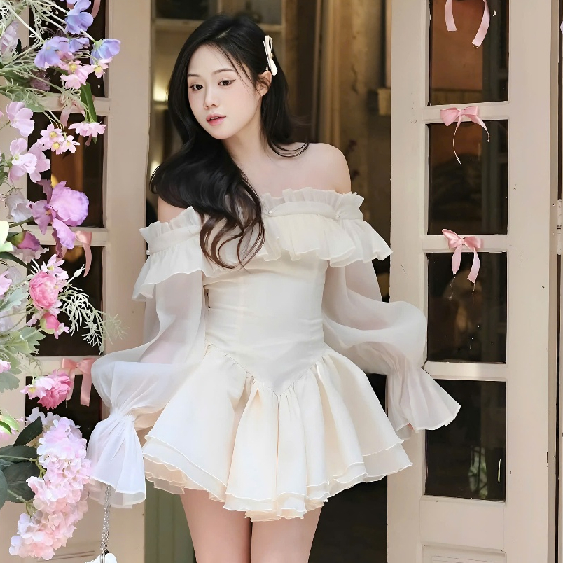 [TẶNG QUẦN/ SẴN] Váy Công Chúa Trễ Vai Tay Bồng Dáng Xòe Tiểu Thư – Đầm Body Hở Vai Sang Chảnh Đi Tiệc