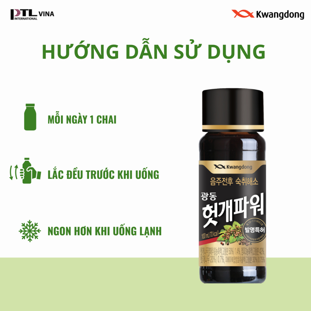 Ảnh Nước giải rượu Hutkae KWANGDONG giảm say tăng cường chức năng, thanh lọc và mát gan chai 100ml 4