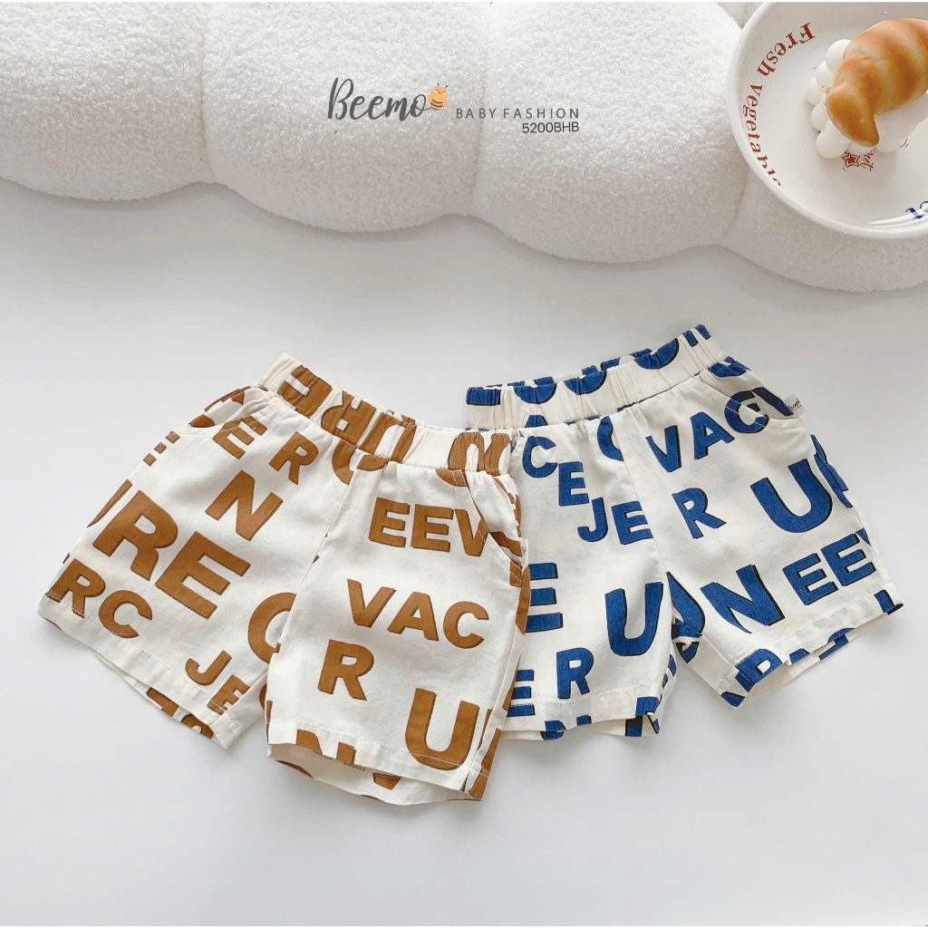 Bộ sơ mi in tràn chữ cá tính, set bộ sơ mi thô cho bé trai in hoạ tiết chữ đi biển 5200BHB
