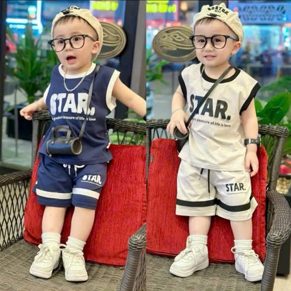 Set bộ quần áo mùa hè dành cho bé trai 6-19kg mẫu STAR. Chất liệu co dãn, thoáng mát. H3