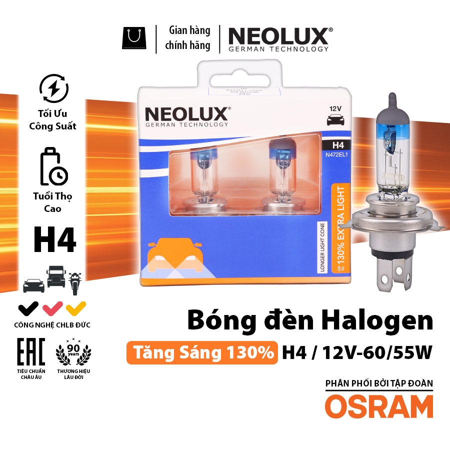 Combo 2 Bóng Đèn Halogen Tăng Sáng 130% OSRAM NEOLUX H4 12V 60/55W N472EL1