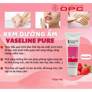 Kem dưỡng ẩm Vaseline Pure OPC hương dâu - Phòng nứt môi, khô môi, nứt da bàn chân, tay (Tuýp 10g)