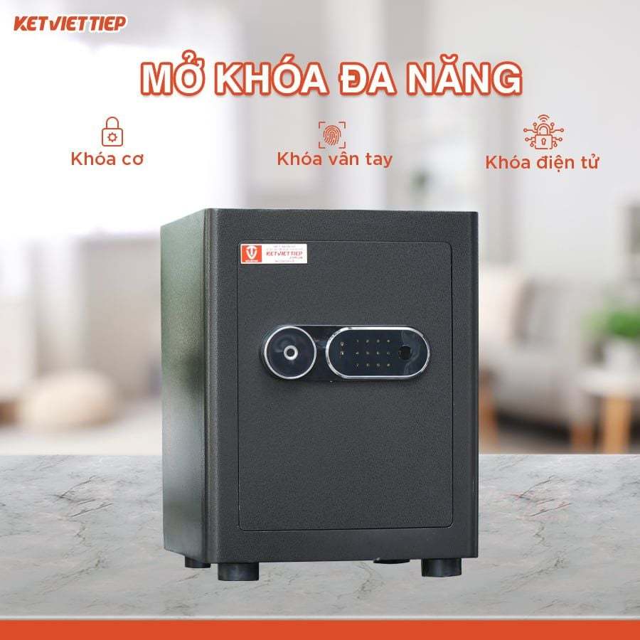 Két Sắt Mini Thông Minh Việt Tiệp Tích Hợp Vân Tay Điện Tử Khóa Cơ KVTSC55 Màu Đen Bóng Miễn Ship Toàn Quốc
