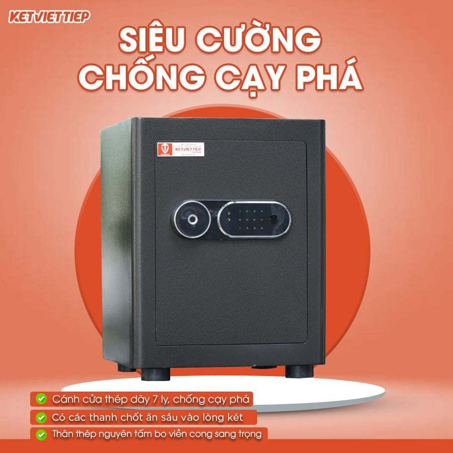 Két Sắt Mini Thông Minh Việt Tiệp Tích Hợp Vân Tay Điện Tử Khóa Cơ KVTSC55 Màu Đen Bóng Miễn Ship Toàn Quốc