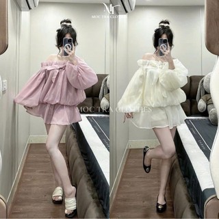 Set tơ bồng trễ vai Loại 1 thiết kế xoè gấu tiểu thư siêu xinh, đồ nữ đi biển rẻ đẹp