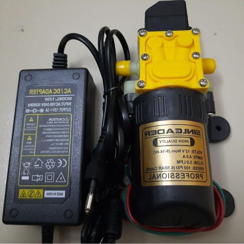 Máy Bơm Tăng Áp 12V SINLEADER Kèm Nguồn 12V/5A - Lưu Lượng 5L/phút Làm Bộ Rửa Xe, Phun Sương, Tưới Cây, Tưới Lan...