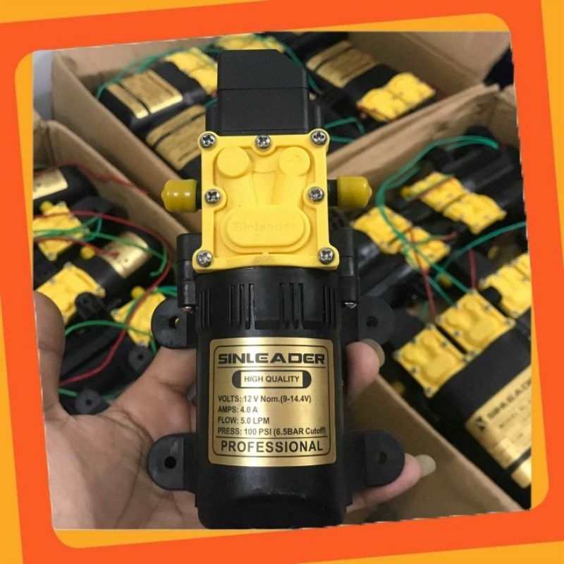 Máy Bơm Tăng Áp 12V SINLEADER Kèm Nguồn 12V/5A - Lưu Lượng 5L/phút Làm Bộ Rửa Xe, Phun Sương, Tưới Cây, Tưới Lan...