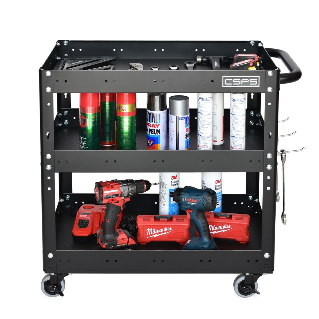 Xe đẩy 3 ngăn CSPS 71cm tổng tải trọng 135kg, nhiều phiên bản phụ kiện khác nhau, 3 màu chọn lựa