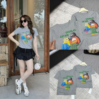 Áo phông cotton thêu chữ Cat dog doublee form ôm