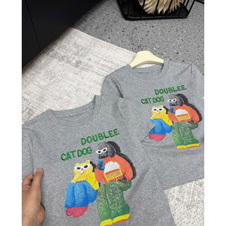Áo phông cotton thêu chữ Cat dog doublee form ôm