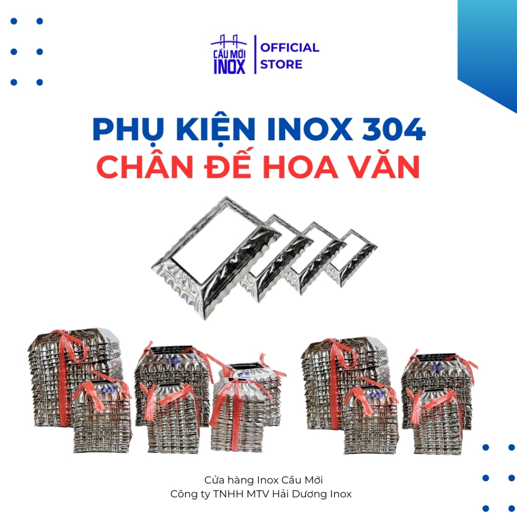(1 cái) Chụp chân đế hoa văn vuông, chữ nhật inox 304 cao cấp, phụ kiện trang trí trụ cầu thang
