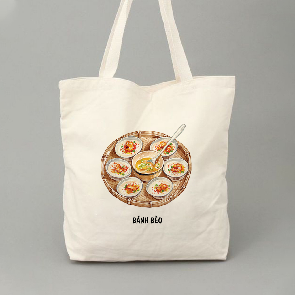 Túi tote vải canvas bộ sưu tập ĂM THỰC VIỆT NAM đựng vừa A4 laptop đi chơi đi học đeo vai phong cách thời trang tota092