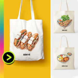 Túi tote vải canvas bộ sưu tập ĂM THỰC VIỆT NAM đựng vừa A4 laptop đi chơi đi học đeo vai phong cách thời trang tota092