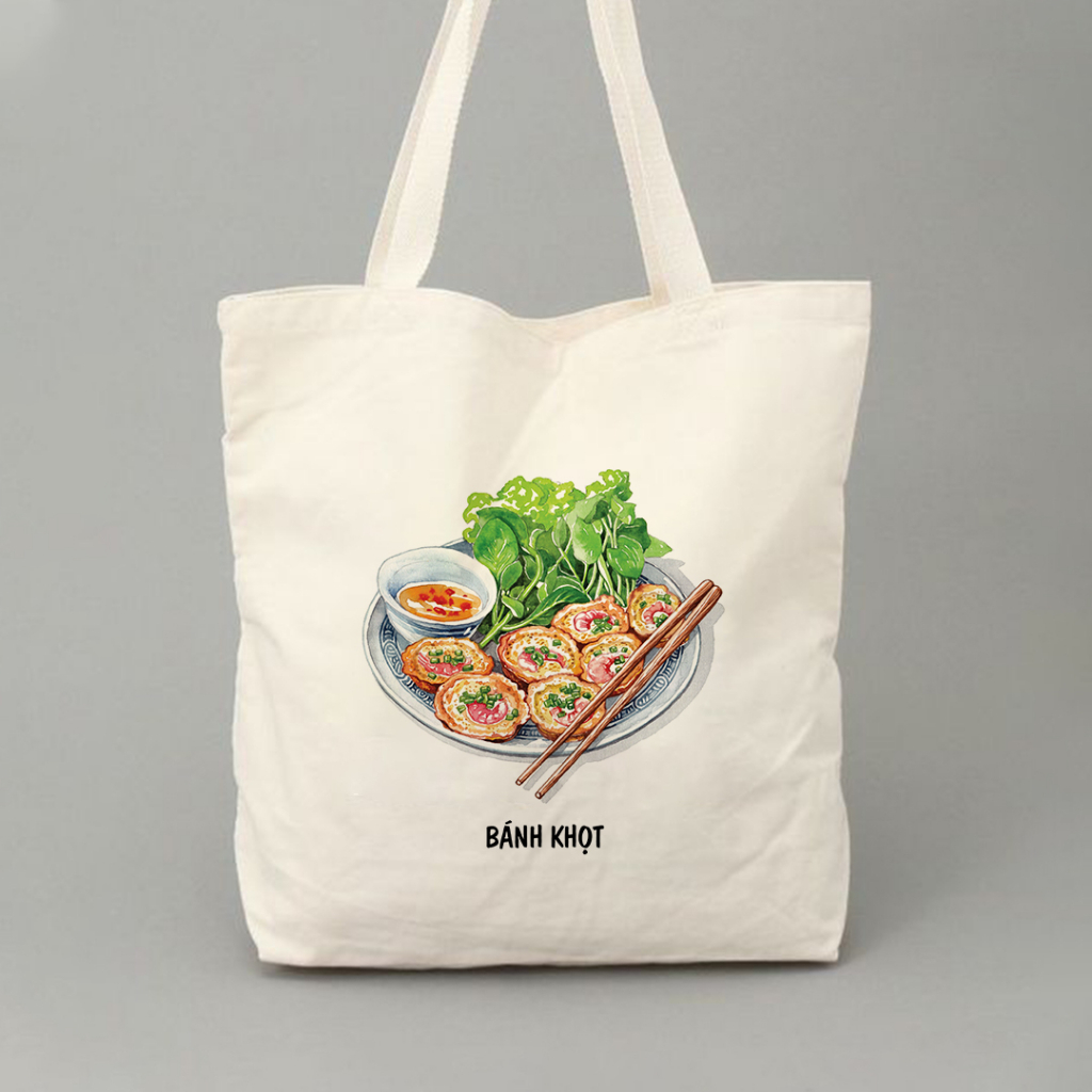 Túi tote vải canvas bộ sưu tập ĂM THỰC VIỆT NAM đựng vừa A4 laptop đi chơi đi học đeo vai phong cách thời trang tota092