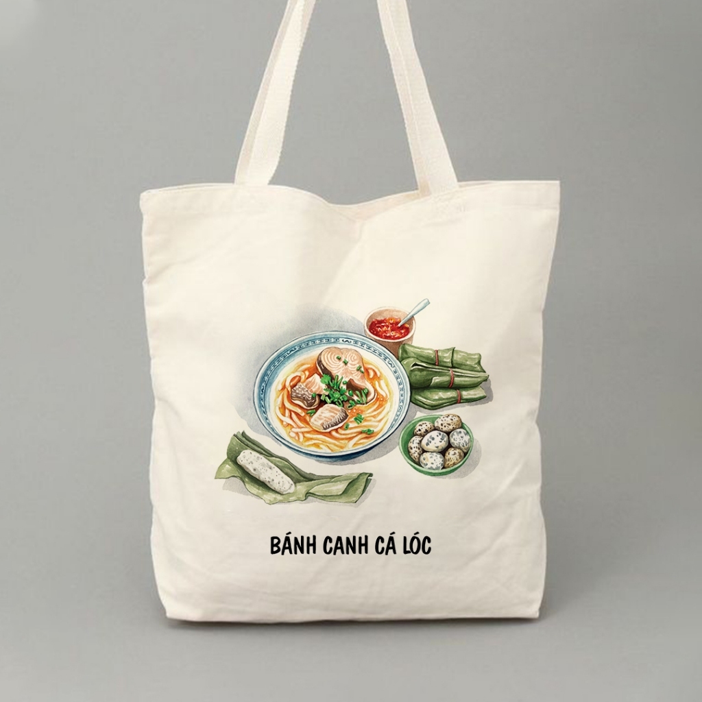 Túi tote vải canvas bộ sưu tập ĂM THỰC VIỆT NAM đựng vừa A4 laptop đi chơi đi học đeo vai phong cách thời trang tota092