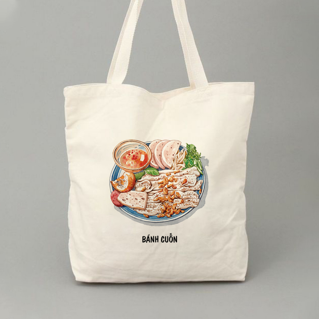 Túi tote vải canvas bộ sưu tập ĂM THỰC VIỆT NAM đựng vừa A4 laptop đi chơi đi học đeo vai phong cách thời trang tota092