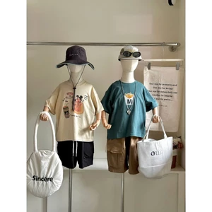 CANDI MIMI Áo phông cotton cộc tay Mickey coffee - Phong cách Hàn Quốc