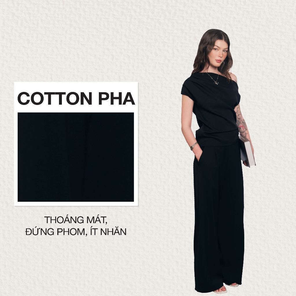 Ảnh DOTTIE - Quần dài ống suông xếp ly - Đen - Q0387 1
