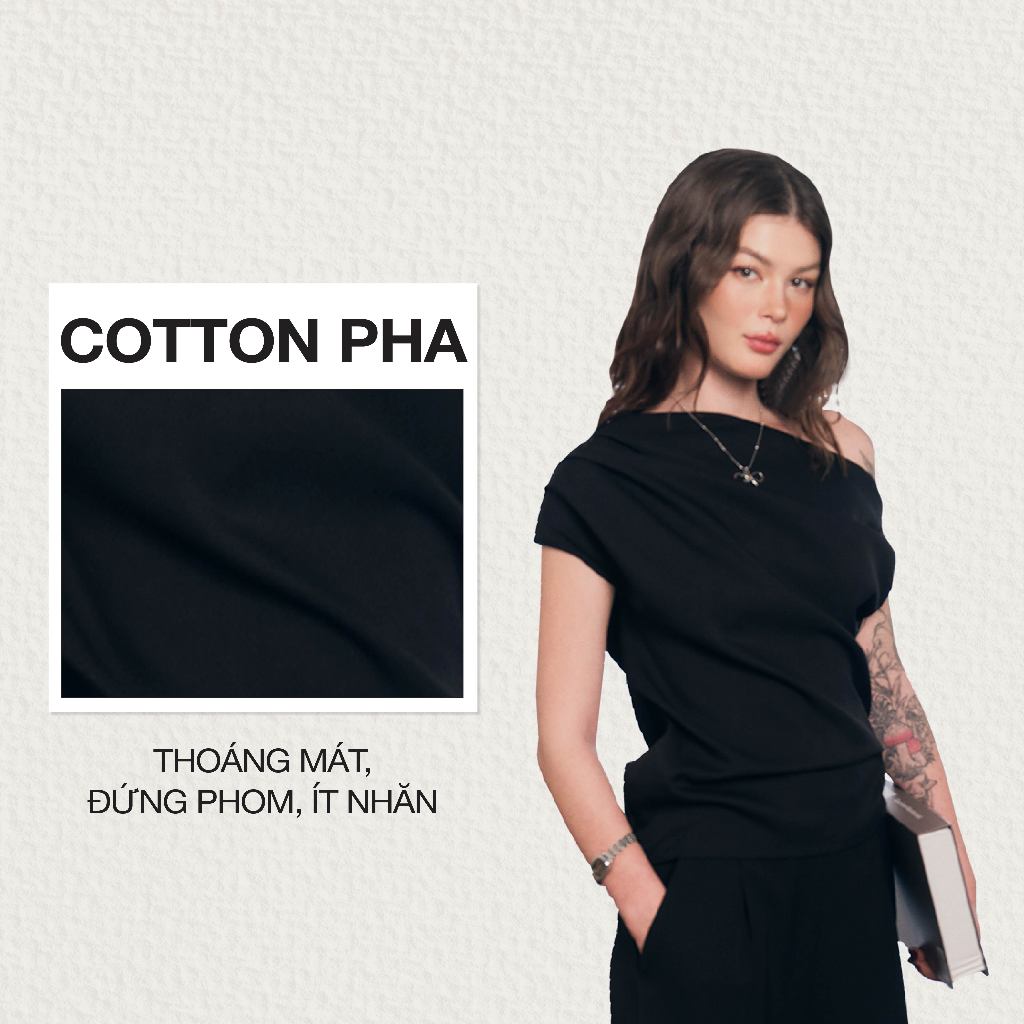 Ảnh DOTTIE - Áo biến kiểu lệch vai - Đen - T1089 1