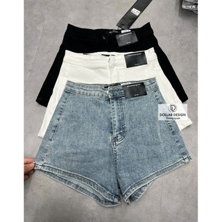 QCL1 6011 Quần sooc jeans trơn cạp cao siêu hot, cực kỳ tôn dáng