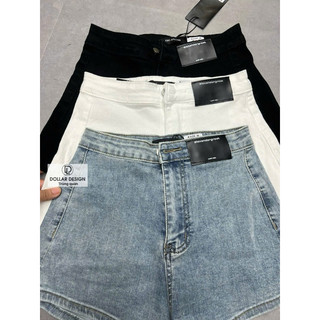 QCL1 6011 Quần sooc jeans trơn cạp cao siêu hot, cực kỳ tôn dáng
