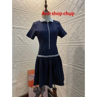 Váy Đầm Cổ Sen Khóa Kéo Liền Váy Xòe Xếp Ly, Chất Vải Tuyết Mưa Dày Dặn Đứng Form