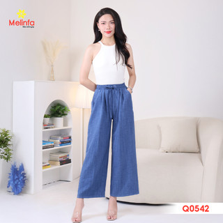 [XẢ KHO GIÁ SỐC]Quần dài ống rộng, ông suông nữ chất liệu đũi (lanh) vân mây mềm mịn thoáng mát mã MEQ0542