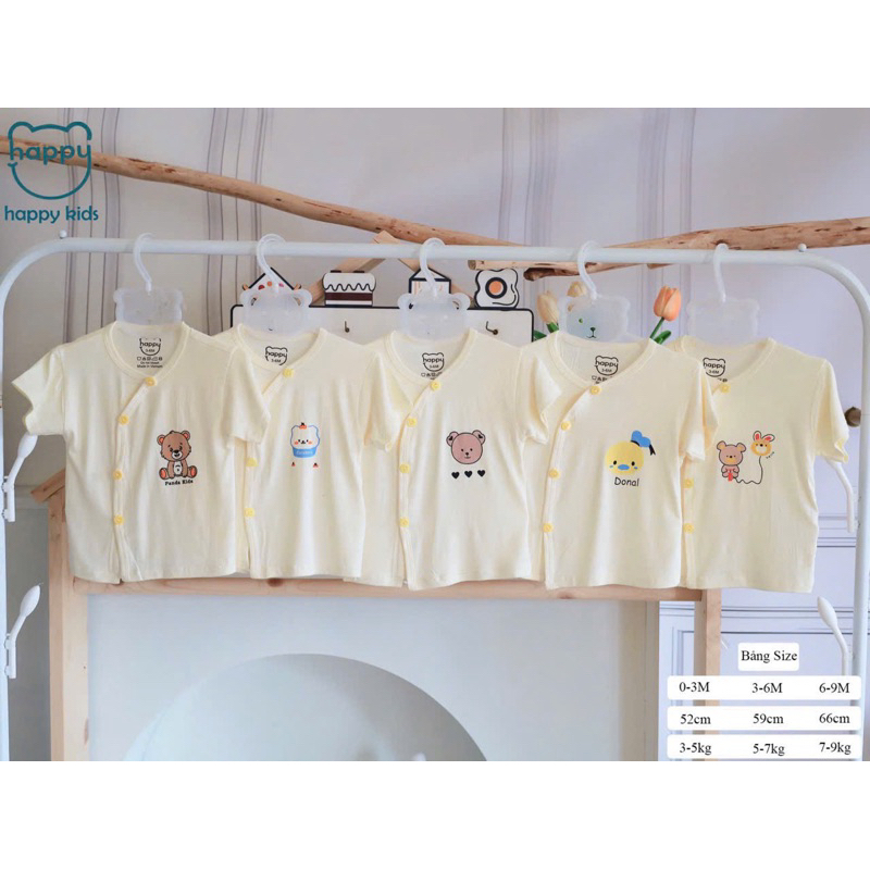 (HK 022) Combo 3-5 áo cộc tay vạt chéo Happy Kids thun lạnh mềm, mát cho bé 3-9kg