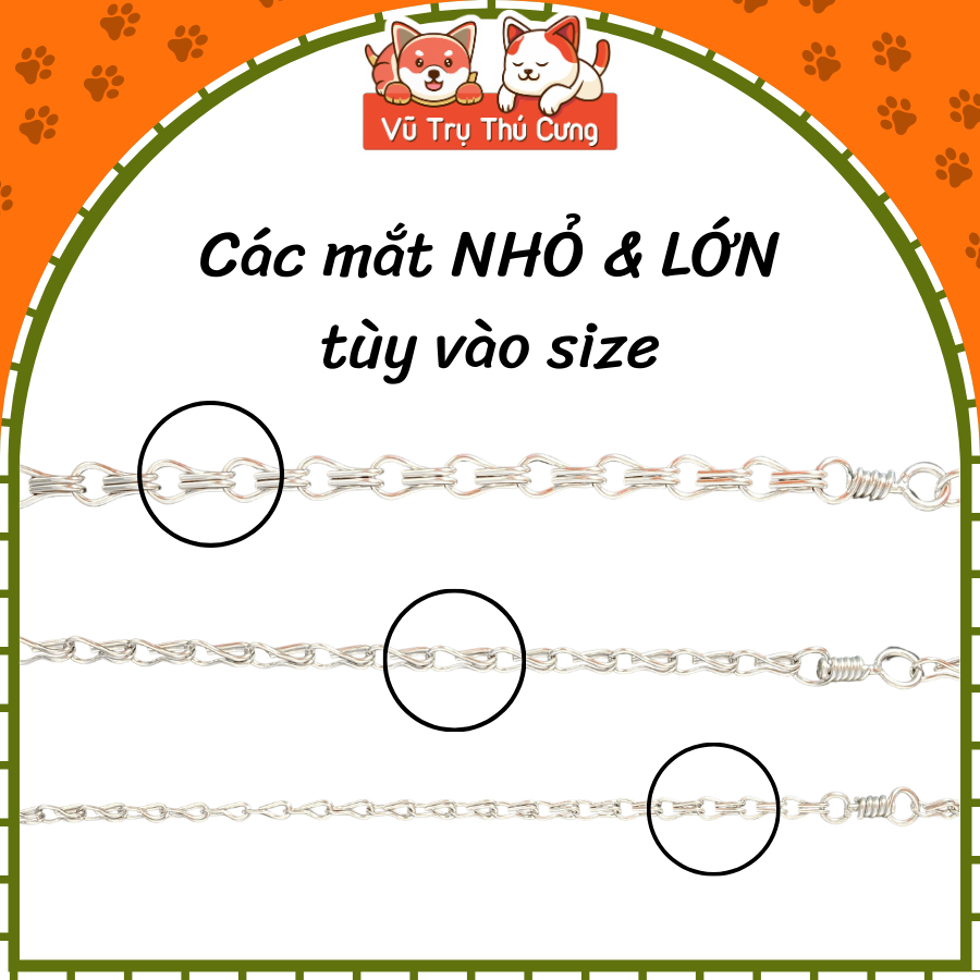 Dây Xích Inox 2 Móc Cho Thú Cưng Nhiều Size